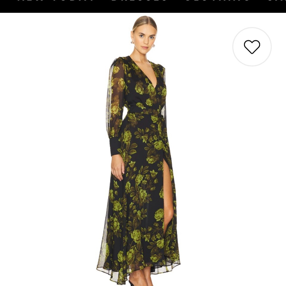 Bardot Lucianna Maxi Wrap Dress - Black and Green Floral. Still on Revolve! - Picture 2 of 8